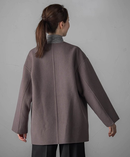 セール】<極>”軽さと贅沢なぬくもり”ノーカラーリバーコート（ノー