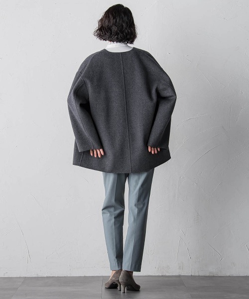 セール】<極>”軽さと贅沢なぬくもり”ノーカラーリバーコート（ノー