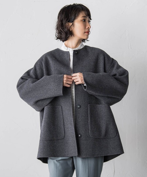 ラエフ（la．f．．．）/”軽さと贅沢なぬくもり”ノーカラーリバーコート セール】<極>”軽さと贅沢なぬくもり”ノーカラーリバーコート（ノー