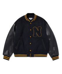 N BOUCLE VARSITY JACKET NAVY