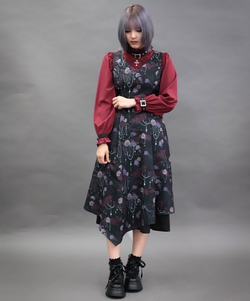 NIBBLE POISON(ニブルポイズン)の「ナイトメアローズアシメワンピース(ワンピース・レディース・ブラック/パープル・MEDIUM)」の2枚目の写真