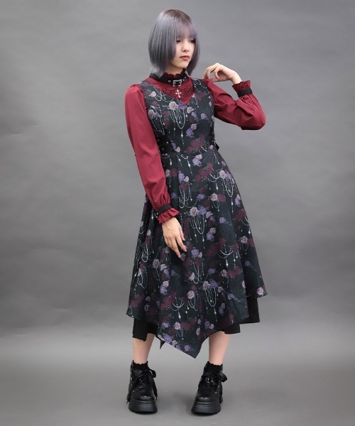 NIBBLE POISON(ニブルポイズン)の「ナイトメアローズアシメワンピース(ワンピース・レディース・ブラック/パープル・MEDIUM)」の6枚目の写真