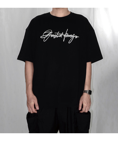 JUSTHANG(ジャストハング)の「プレミアム半袖ブラックビッグロゴオーバーサイズ半袖Tシャツ(Tシャツ/カットソー・メンズ・その他・LARGE/X-LARGE/XXX-LARGE/XXXX-LARGE)」の2枚目の写真