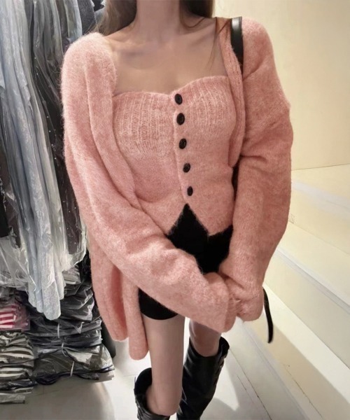 Miniministore(ミニミニストア)の「ニットアンサンブルベアトップニットカーデ(カーディガン/ボレロ・レディース・ピンク/ワインレッド/ライトベージュ/グレー/ブラウン/レッド/ブラック・FREE)」の6枚目の写真