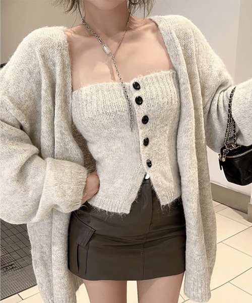 Miniministore(ミニミニストア)の「ニットアンサンブルベアトップニットカーデ(カーディガン/ボレロ・レディース・ピンク/ワインレッド/ライトベージュ/グレー/ブラウン/レッド/ブラック・FREE)」の5枚目の写真