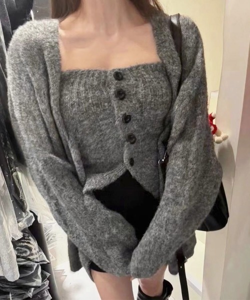Miniministore(ミニミニストア)の「ニットアンサンブルベアトップニットカーデ(カーディガン/ボレロ・レディース・ピンク/ワインレッド/ライトベージュ/グレー/ブラウン/レッド/ブラック・FREE)」の8枚目の写真