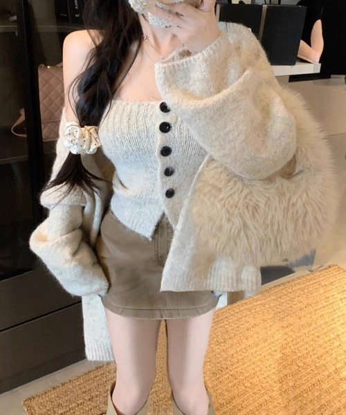 Miniministore(ミニミニストア)の「ニットアンサンブルベアトップニットカーデ(カーディガン/ボレロ・レディース・ピンク/ワインレッド/ライトベージュ/グレー/ブラウン/レッド/ブラック・FREE)」の11枚目の写真