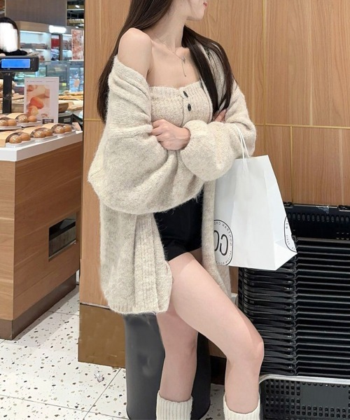 Miniministore(ミニミニストア)の「ニットアンサンブルベアトップニットカーデ(カーディガン/ボレロ・レディース・ピンク/ワインレッド/ライトベージュ/グレー/ブラウン/レッド/ブラック・FREE)」の14枚目の写真