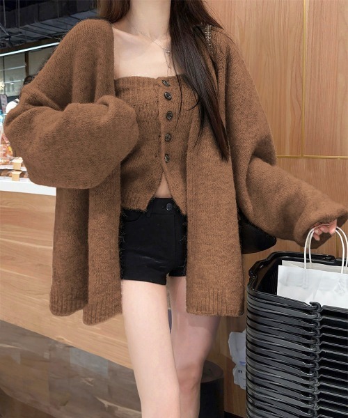 Miniministore(ミニミニストア)の「ニットアンサンブルベアトップニットカーデ(カーディガン/ボレロ・レディース・ピンク/ワインレッド/ライトベージュ/グレー/ブラウン/レッド/ブラック・FREE)」の15枚目の写真
