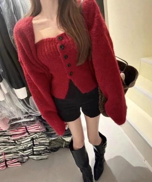 Miniministore(ミニミニストア)の「ニットアンサンブルベアトップニットカーデ(カーディガン/ボレロ・レディース・ピンク/ワインレッド/ライトベージュ/グレー/ブラウン/レッド/ブラック・FREE)」の18枚目の写真