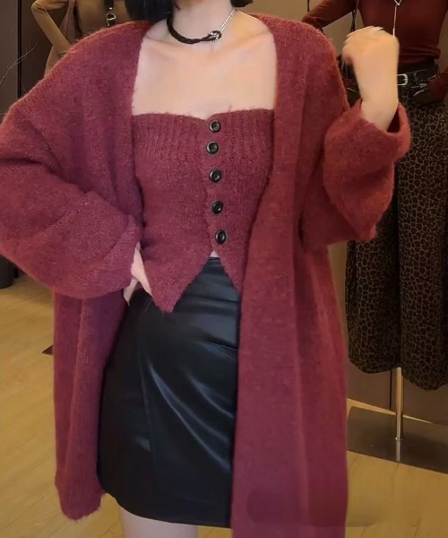 Miniministore(ミニミニストア)の「ニットアンサンブルベアトップニットカーデ(カーディガン/ボレロ・レディース・ピンク/ワインレッド/ライトベージュ/グレー/ブラウン/レッド/ブラック・FREE)」の20枚目の写真