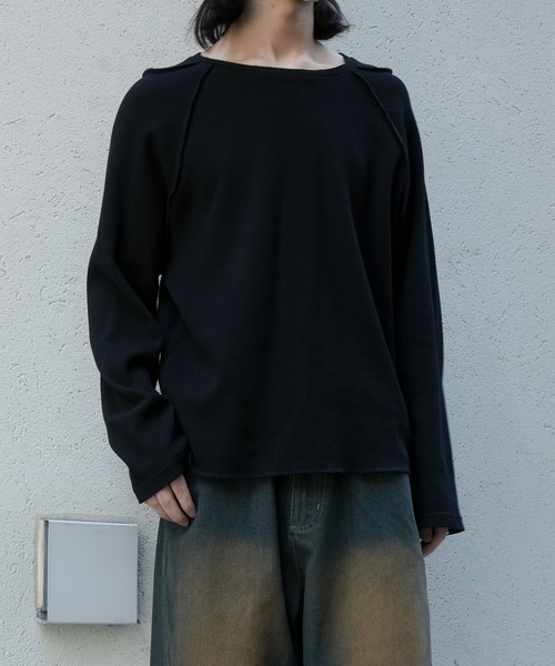 short length inside out design crew neck thermal long-sleeved T