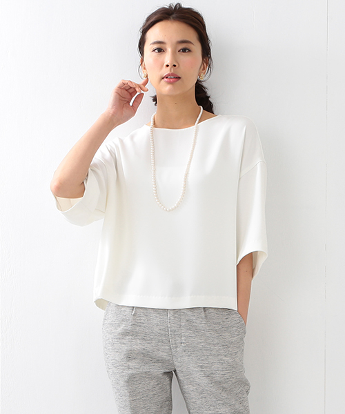 BEAMS LIGHTS Women's(ビームスライツ ウィメンズ)の「BEAMS LIGHTS / ウォッシャブル ドロップショルダー プルオーバー(シャツ/ブラウス・レディース・オフホワイト/オリーブ/ネイビー・38/36)」の2枚目の写真
