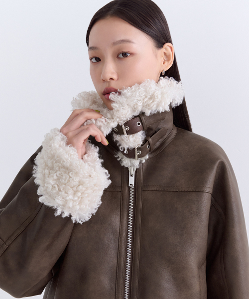 MUSINSA STANDARD WOMAN（ムシンサスタンダードウーマン）の「ウィメンズ シンセティックレザー シアリングジャケット 2 [ブラウン]（ライダースジャケット・レディース・その他・S/M）」の4枚目の写真