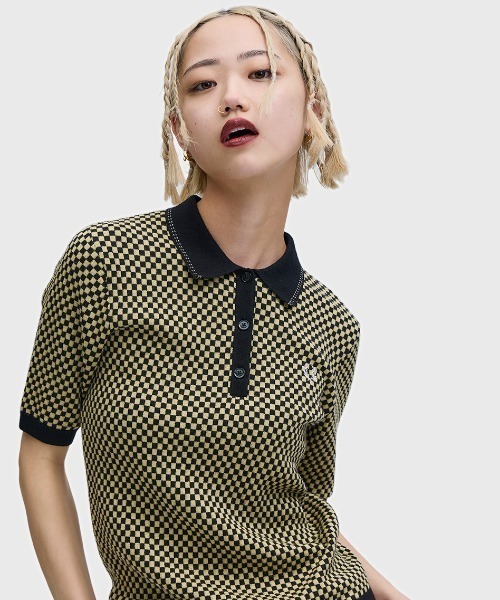 Chequerboard Knitted Shirt／チェッカーボードニットポロシャツ