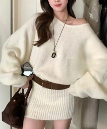 CELENA BEATS（セレナビーツ）の「フェザームード　オフショルニットミニワンピース（ワンピース）」