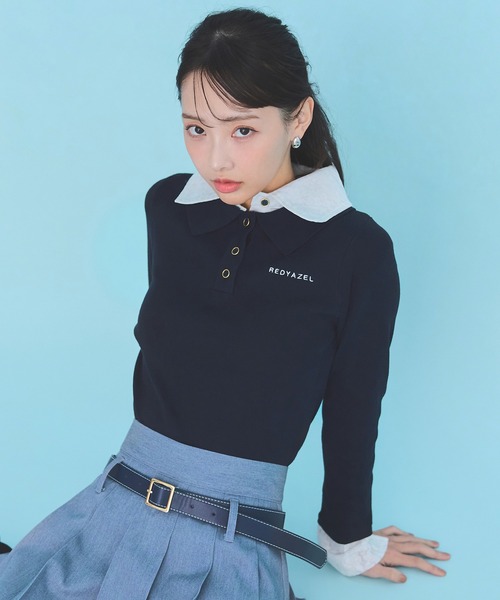REDYAZEL(レディアゼル)の「ダブルレースカラーポロニットプルオーバー(ニット/セーター・レディース・ネイビー/ライトグレー/ホワイト/ピンク・FREE)」の1枚目の写真