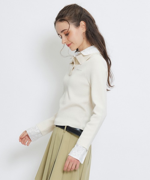 REDYAZEL(レディアゼル)の「ダブルレースカラーポロニットプルオーバー(ニット/セーター・レディース・ネイビー/ライトグレー/ホワイト/ピンク・FREE)」の21枚目の写真