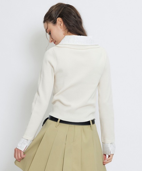 REDYAZEL(レディアゼル)の「ダブルレースカラーポロニットプルオーバー(ニット/セーター・レディース・ネイビー/ライトグレー/ホワイト/ピンク・FREE)」の22枚目の写真