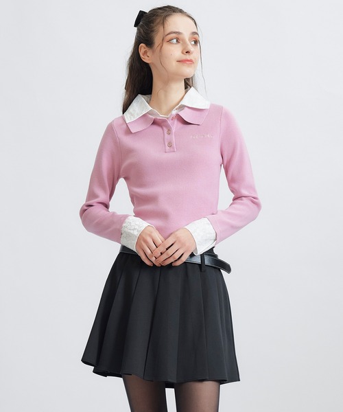 REDYAZEL(レディアゼル)の「ダブルレースカラーポロニットプルオーバー(ニット/セーター・レディース・ネイビー/ライトグレー/ホワイト/ピンク・FREE)」の14枚目の写真