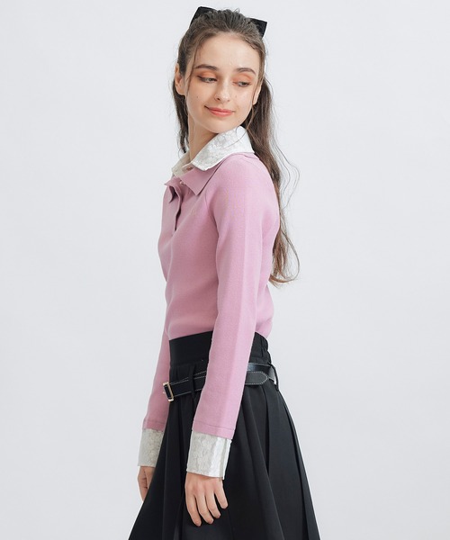 REDYAZEL(レディアゼル)の「ダブルレースカラーポロニットプルオーバー(ニット/セーター・レディース・ネイビー/ライトグレー/ホワイト/ピンク・FREE)」の16枚目の写真