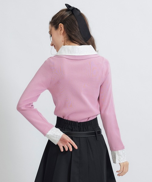 REDYAZEL(レディアゼル)の「ダブルレースカラーポロニットプルオーバー(ニット/セーター・レディース・ネイビー/ライトグレー/ホワイト/ピンク・FREE)」の17枚目の写真