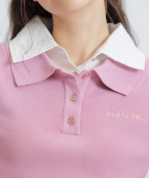 REDYAZEL(レディアゼル)の「ダブルレースカラーポロニットプルオーバー(ニット/セーター・レディース・ネイビー/ライトグレー/ホワイト/ピンク・FREE)」の18枚目の写真