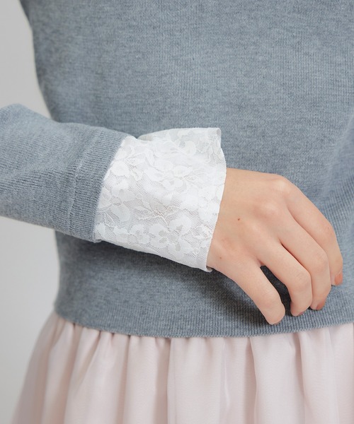 REDYAZEL(レディアゼル)の「ダブルレースカラーポロニットプルオーバー(ニット/セーター・レディース・ネイビー/ライトグレー/ホワイト/ピンク・FREE)」の7枚目の写真