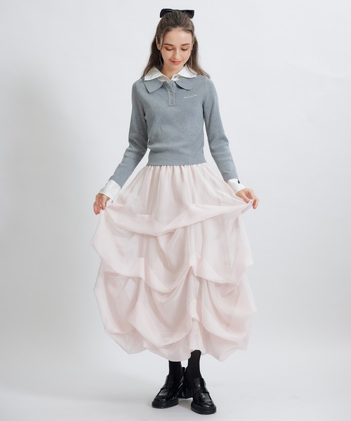 REDYAZEL(レディアゼル)の「ダブルレースカラーポロニットプルオーバー(ニット/セーター・レディース・ネイビー/ライトグレー/ホワイト/ピンク・FREE)」の10枚目の写真