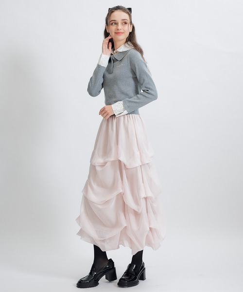 REDYAZEL(レディアゼル)の「ダブルレースカラーポロニットプルオーバー(ニット/セーター・レディース・ネイビー/ライトグレー/ホワイト/ピンク・FREE)」の11枚目の写真