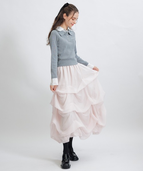 REDYAZEL(レディアゼル)の「ダブルレースカラーポロニットプルオーバー(ニット/セーター・レディース・ネイビー/ライトグレー/ホワイト/ピンク・FREE)」の12枚目の写真