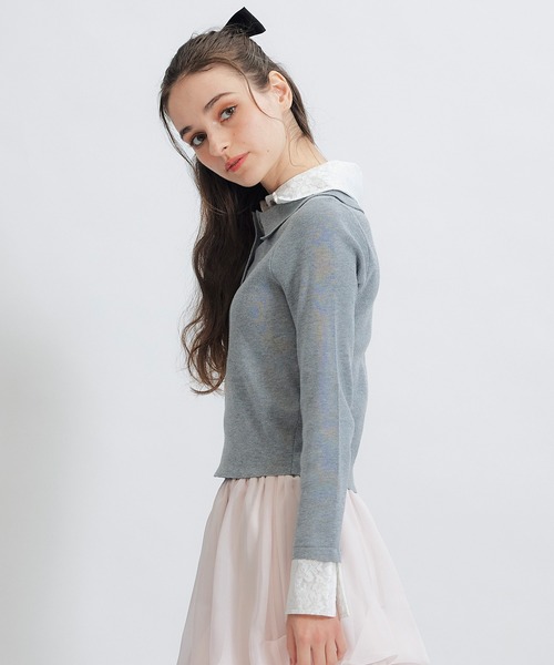 REDYAZEL(レディアゼル)の「ダブルレースカラーポロニットプルオーバー(ニット/セーター・レディース・ネイビー/ライトグレー/ホワイト/ピンク・FREE)」の13枚目の写真