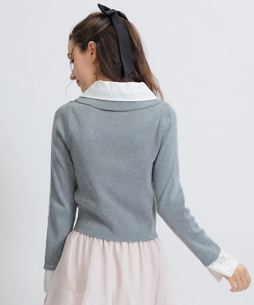 REDYAZEL(レディアゼル)の「ダブルレースカラーポロニットプルオーバー(ニット/セーター・レディース・ネイビー/ライトグレー/ホワイト/ピンク・FREE)」の5枚目の写真