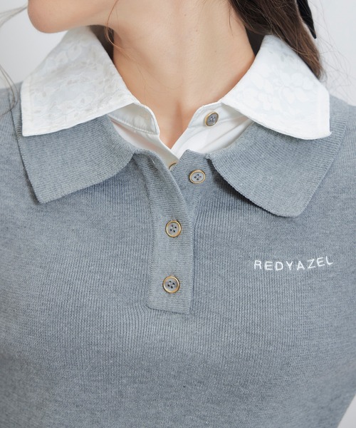 REDYAZEL(レディアゼル)の「ダブルレースカラーポロニットプルオーバー(ニット/セーター・レディース・ネイビー/ライトグレー/ホワイト/ピンク・FREE)」の6枚目の写真