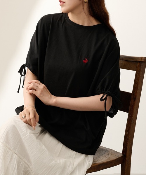 BEVERLY HILLS POLO CLUB（ビバリーヒルズポロクラブ）の「【BEVERLY HILLS POLO CLUB】ボックスシルエット 袖ギャザーTシャツ 6282-7603 MNY（Tシャツ/カットソー・レディース・ライトグレー/ブラック/オフホワイト/オレンジ・L/M）」の3枚目の写真
