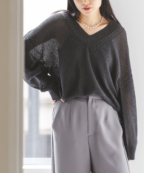 Noble(ノーブル)の「ペーパーヤーンVネック プルオーバー(ニット/セーター・レディース・チャコールグレー/イエロー/ホワイト/ピンク・FREE)」の5枚目の写真