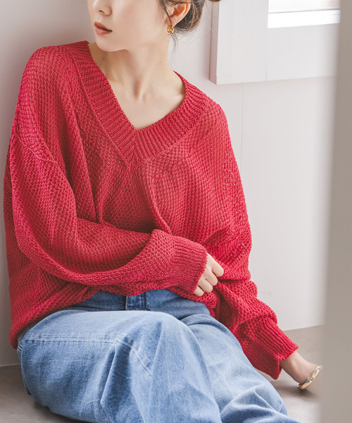 Noble(ノーブル)の「ペーパーヤーンVネック プルオーバー(ニット/セーター・レディース・チャコールグレー/イエロー/ホワイト/ピンク・FREE)」の15枚目の写真