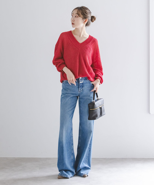 Noble(ノーブル)の「ペーパーヤーンVネック プルオーバー(ニット/セーター・レディース・チャコールグレー/イエロー/ホワイト/ピンク・FREE)」の17枚目の写真