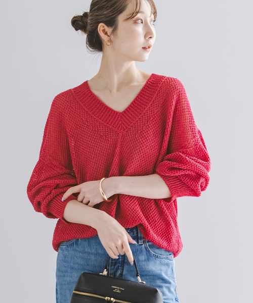 Noble(ノーブル)の「ペーパーヤーンVネック プルオーバー(ニット/セーター・レディース・チャコールグレー/イエロー/ホワイト/ピンク・FREE)」の19枚目の写真