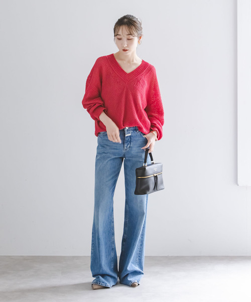 Noble(ノーブル)の「ペーパーヤーンVネック プルオーバー(ニット/セーター・レディース・チャコールグレー/イエロー/ホワイト/ピンク・FREE)」の22枚目の写真