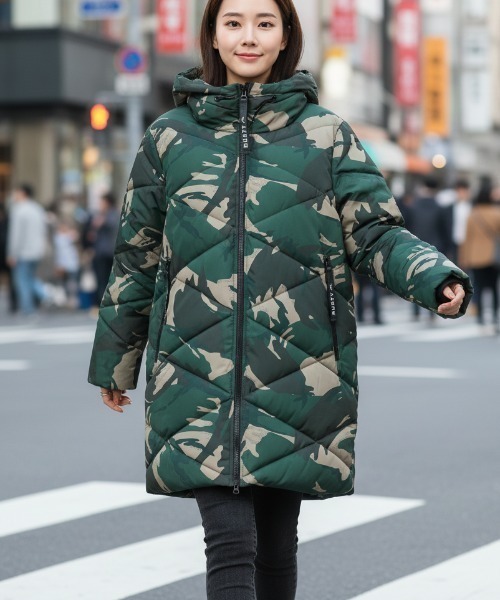 RUSTY（ラスティ）の「【RUSTY:ラスティー】レディース　中綿　ロングジャケット（ブルゾン・レディース・カーキ/カモフラージュ・MEDIUM/LARGE）」の2枚目の写真