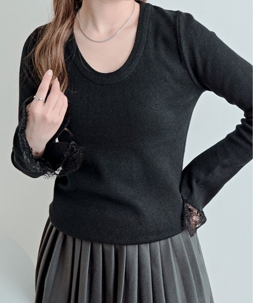 kirakiraShop(キラキラショップ)の「レース フレアスリーブ リブ ニット トップ(ニット/セーター・レディース・オレンジ/オフホワイト/ネイビー/ブラック/グリーン/ブラウン・FREE)」の20枚目の写真