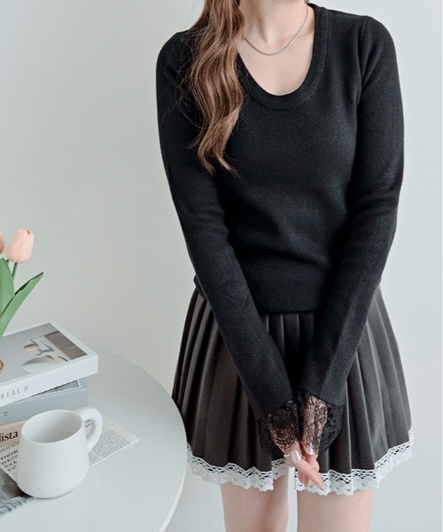 kirakiraShop(キラキラショップ)の「レース フレアスリーブ リブ ニット トップ(ニット/セーター・レディース・オレンジ/オフホワイト/ネイビー/ブラック/グリーン/ブラウン・FREE)」の21枚目の写真