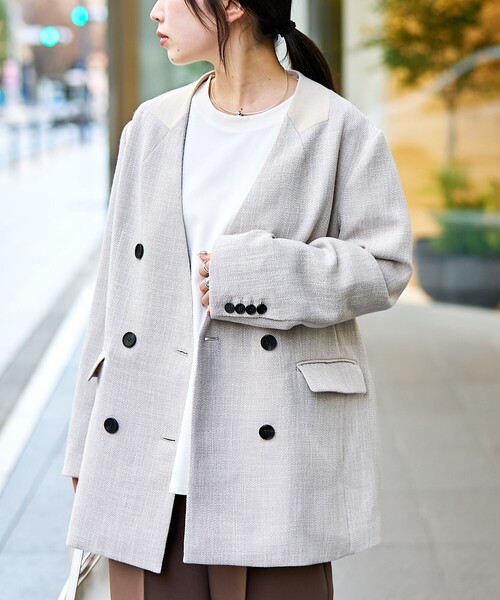 RONEL(ロネル)の「【RONEL】ノーカラーツイードダブルジャケット(ノーカラージャケット・レディース・ベージュ・S/M)」の22枚目の写真