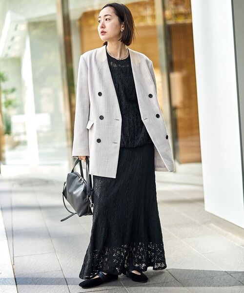 RONEL(ロネル)の「【RONEL】ノーカラーツイードダブルジャケット(ノーカラージャケット・レディース・ベージュ・S/M)」の21枚目の写真