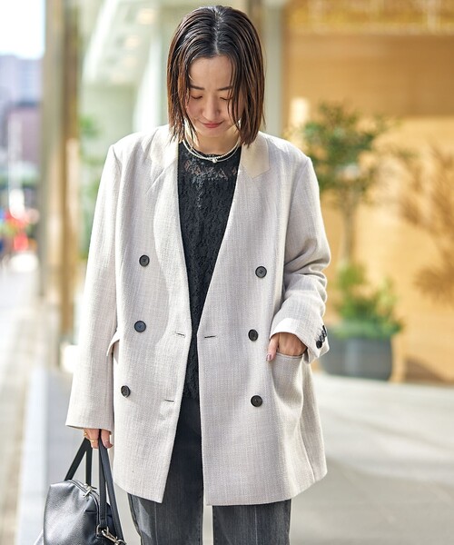 RONEL(ロネル)の「【RONEL】ノーカラーツイードダブルジャケット(ノーカラージャケット・レディース・ベージュ・S/M)」の17枚目の写真