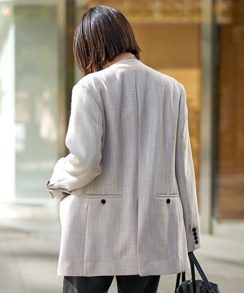 RONEL(ロネル)の「【RONEL】ノーカラーツイードダブルジャケット(ノーカラージャケット・レディース・ベージュ・S/M)」の2枚目の写真