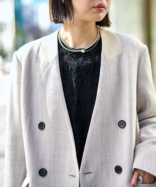 RONEL(ロネル)の「【RONEL】ノーカラーツイードダブルジャケット(ノーカラージャケット・レディース・ベージュ・S/M)」の3枚目の写真