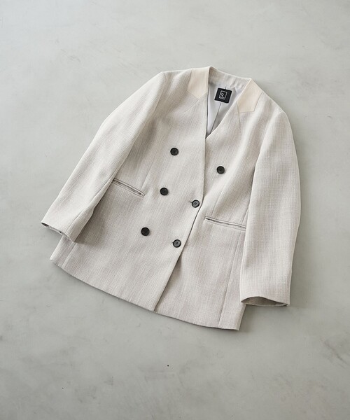 RONEL(ロネル)の「【RONEL】ノーカラーツイードダブルジャケット(ノーカラージャケット・レディース・ベージュ・S/M)」の5枚目の写真