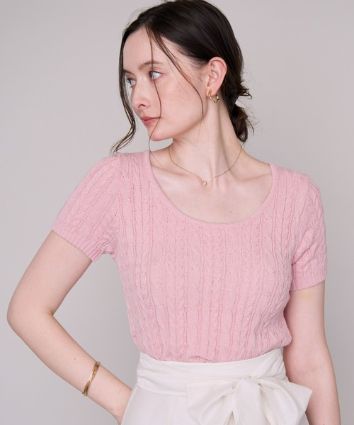 MISCH MASCH(ミッシュマッシュ)の「2026春夏新作 ケーブル編み半袖ニット(ニット/セーター・レディース・ブルー/イエロー/ホワイト/ピンク・フリ-)」の4枚目の写真